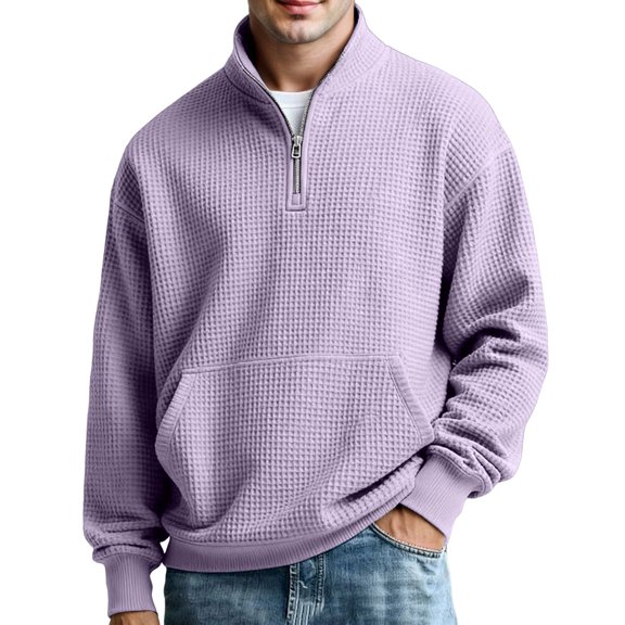 Solid Color Casual Half Zip Hoodless Sweatshirt Pullover Long Sleeve Athletic Top For Streetwear And