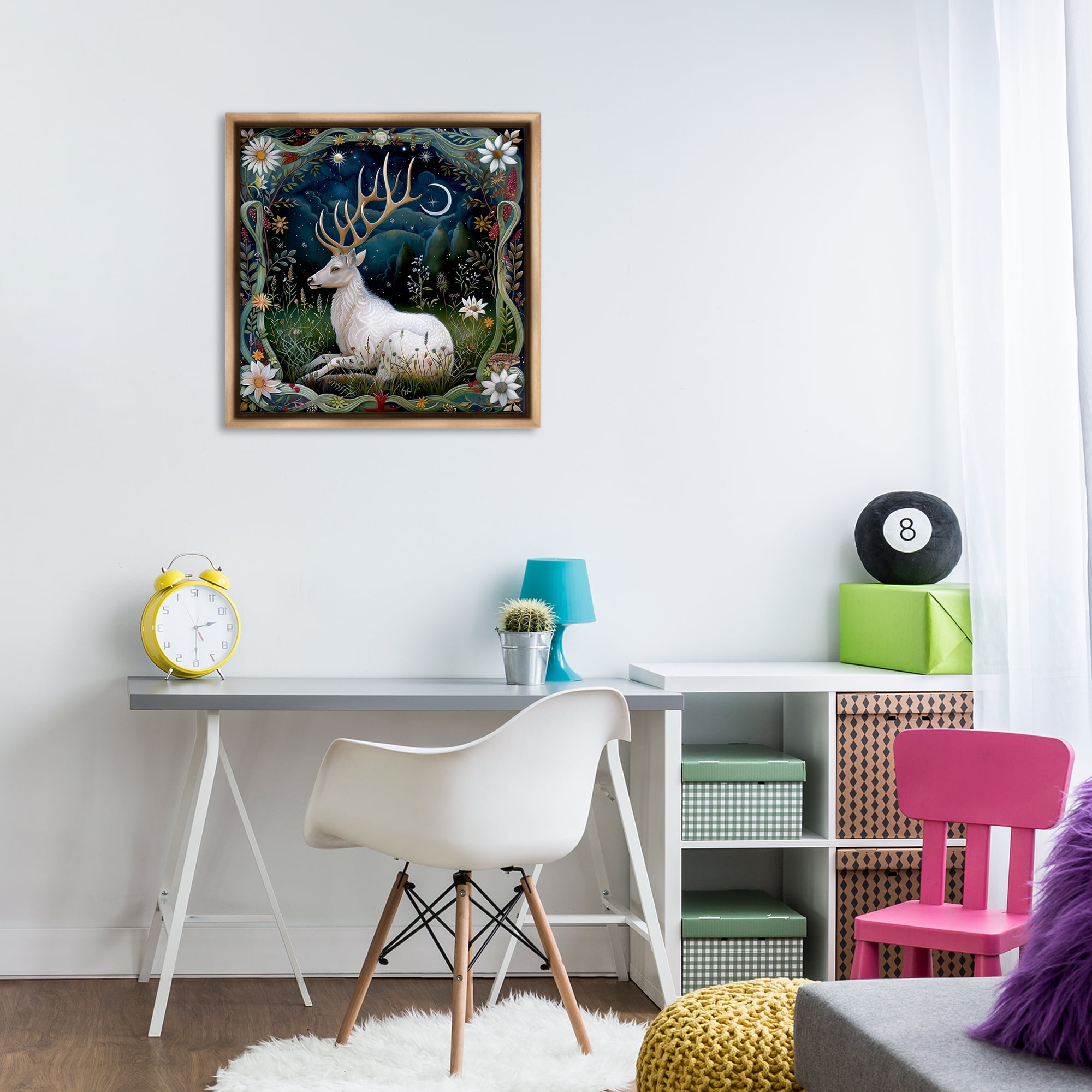 Stupell Industries White Deer Forest Scene Animals Painting Brown Floater Framed Canvas Art Print Wall Art, 25 x 25