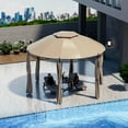 thumbnail image 4 of Gymax 11.5' Outdoor Patio Round Dome Gazebo Canopy Shelter Double Roof Steel Brown, 4 of 10