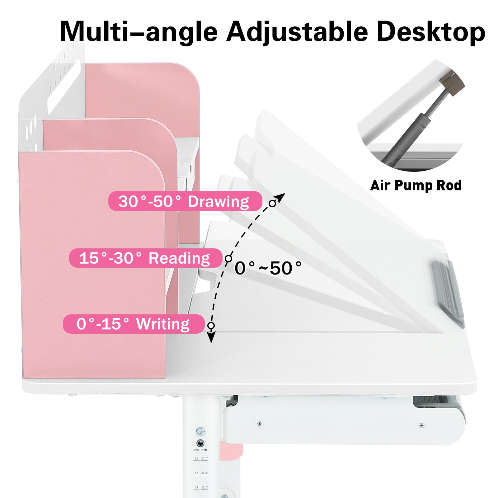 Adjustable Height Ergonomic Kids Study Desk & Chair Set Children Students Drafting Table Home School with Shelf,Drawer(Pink)