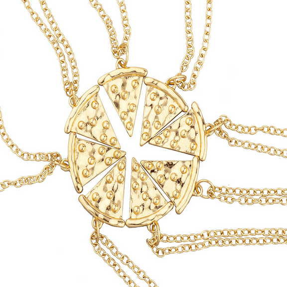 Lux Accessories Goldtone BFF Best Friends Forever Pizza Pie Slice Necklace 8PC
