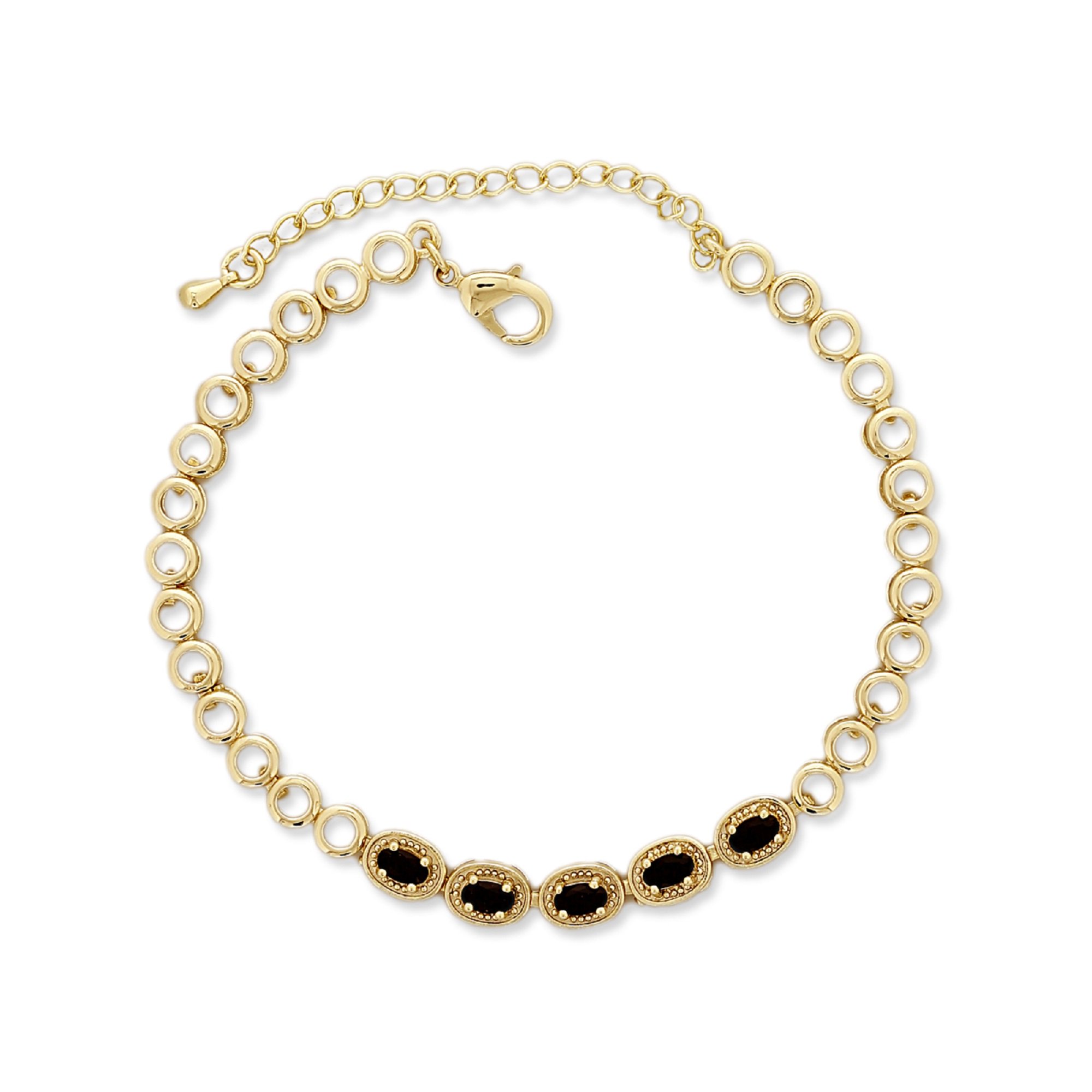 Kaash Customs Black Oval CZ Gold Plated Ankle Bracelet Gift for Women in Adjustable Size