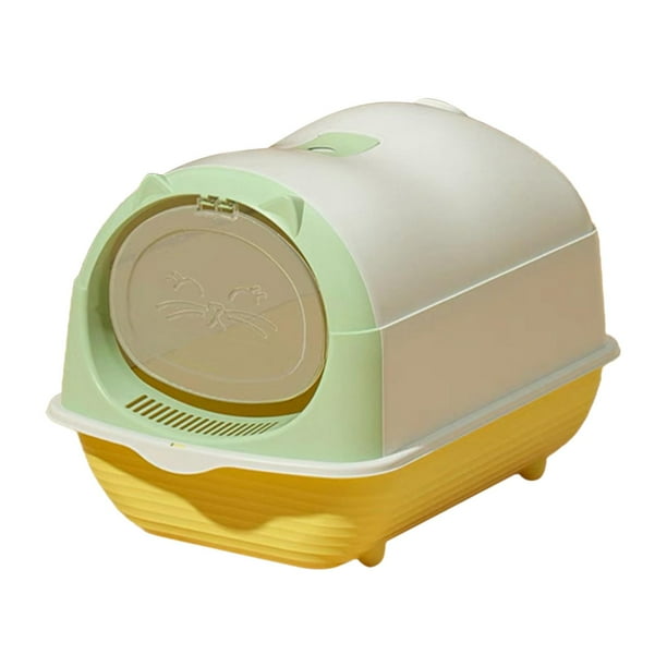 Caja de arena para gatos con capucha, inodoro grande cerrado y cubierto con puerta frontal, Verde claro