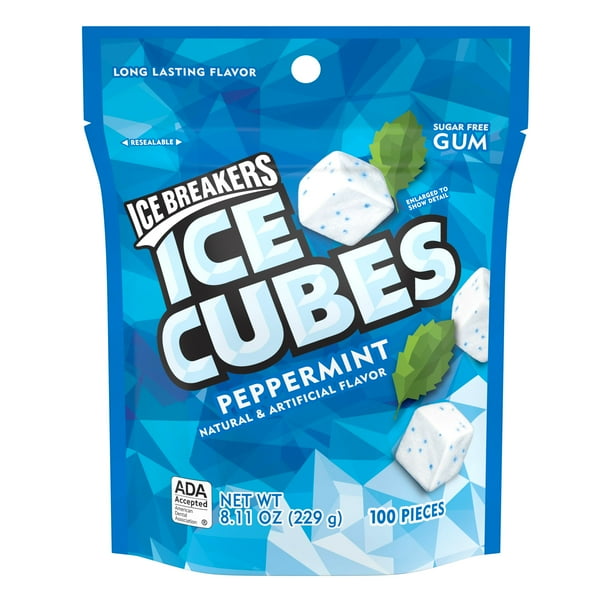 ICE BREAKERS ICE CUBES Peppermint Flavored Sugar Free Chewing Gum, Made