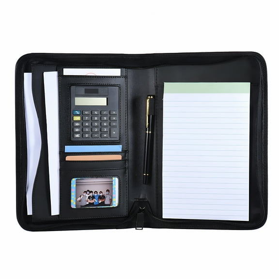 CCOCC Compact A5 Portfolio Padfolio with Zippered Closure and Calculator for Professionals