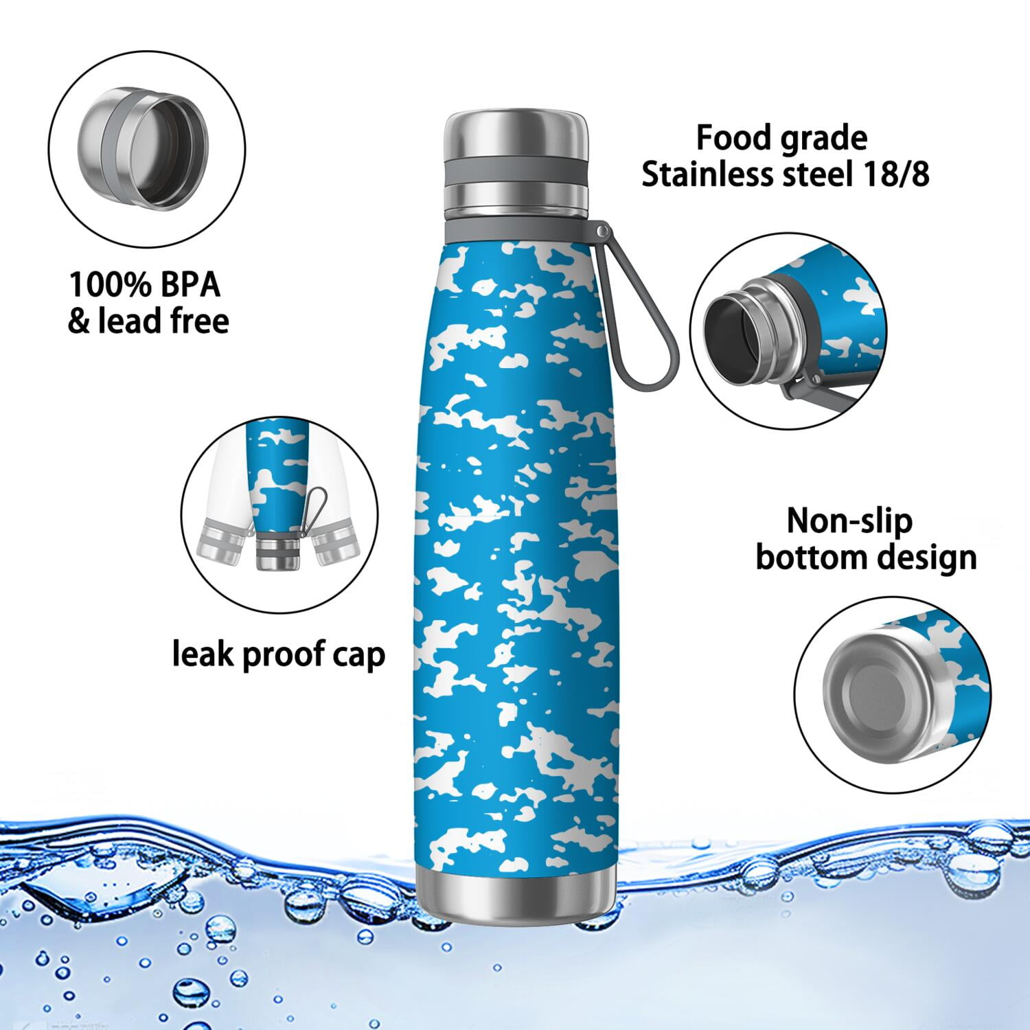 29oz Insulated Water Bottle with Tea Infuser, Stainless Steel Travel Mug, Camouflage Print