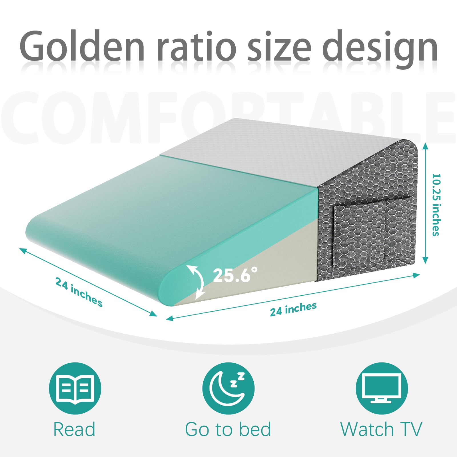 TEDresco Wedge Pillow for Sleep with 2" Memory Foam Comfort Layer for Acid Reflux, Recovery and Snoring for Restful Sleep