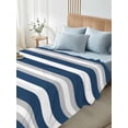 thumbnail image 4 of Navy Blue Grey Stripe Queen Size Flat Sheet, Wrinkleproof & Fadeproof Cooling Flat Bed Sheet Only, Minimalist Farmhouse Striped Breathable Soft Bedding Top Sheets 90 x 102 Inches, 4 of 8