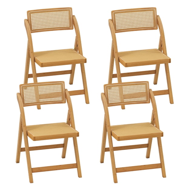 Costway Rattan Cane Folding Chairs Set of 4 with Rotatable Backrests 330lbs Capacity