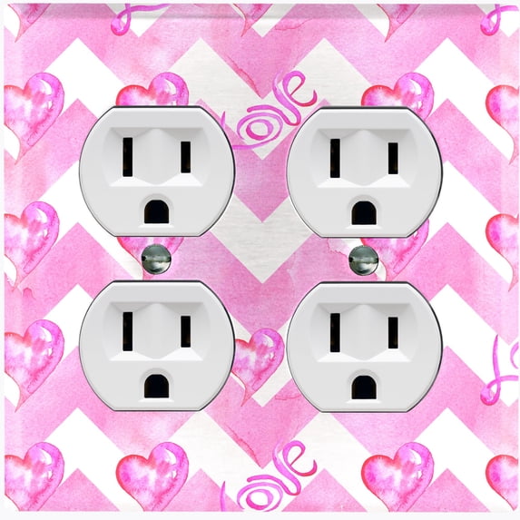 Metal Light Switch Plate Cover Pink Chevron Love Hearts LOV011