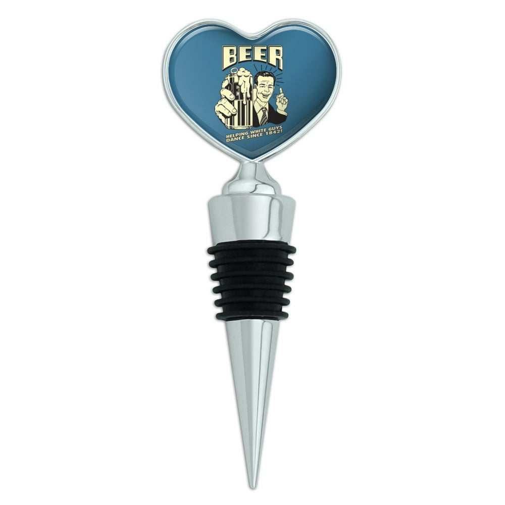 Beer Helping White Guys Dance Since 1842 Funny Humor Retro Heart Love Wine Bottle Stopper
