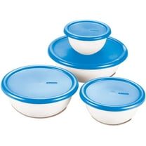 Sterilite 8 Piece Covered Set Bowl, Multisize, White & Blue