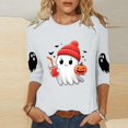 thumbnail image 5 of Funny Crewneck Tshirts Womens 3/4 Sleeve Halloween Graphic Tee Tops Cute Ghost Soft Loose Pullover White M, 5 of 5