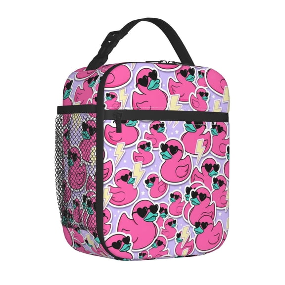 Duck Lunch Box Reusable Thermal Handbag Cute Cartoon Pattern Front Pocket Handheld Portable Work Office Picnic Daily Use Food Bag