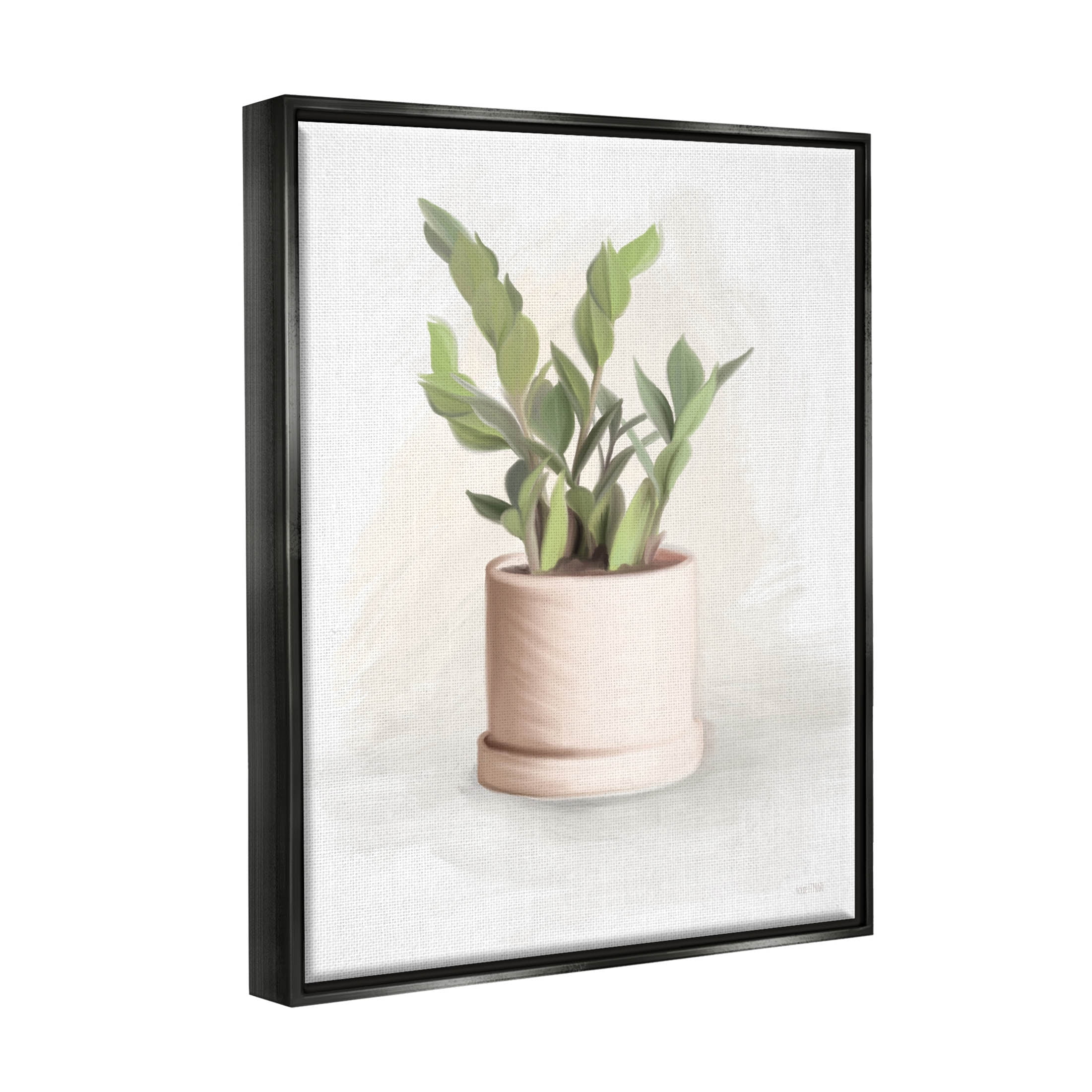 Stupell Industries Potted Herb Plant Minimal Gardening Graphic Art Jet Black Floating Framed Canvas Print Wall Art, Design by House Fenway