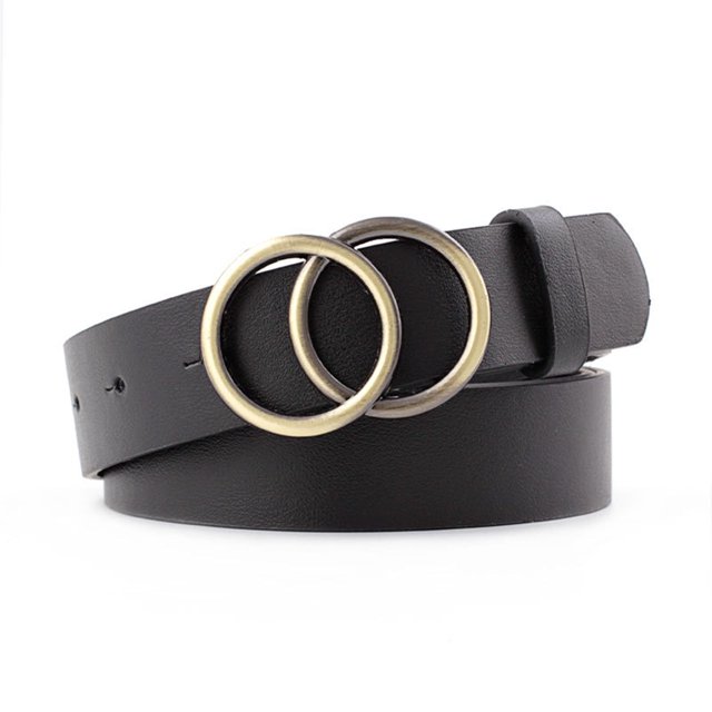 Cinturón de mujer con hebilla de aro tórico, suave, cómodo, informal, de piel sintética, para fiestas, juegos de rol, compras, citas, color negro