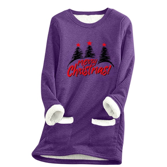 Fall Fashion Must Haves Womens Christmas Tree Pullover Sweatshirt Long Sleeve Round Neck Top with Pockets Women Fall Clothes My Items