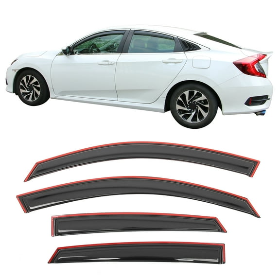 Ikon Motorsports In-Channel Window Visors for 2016-2021 Honda Civic Sedan Acrylic Smoke Rain Side Door Deflectors 4PCS