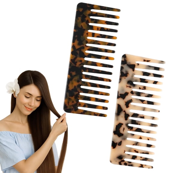 Large Hair Wide Tooth Combs, 2 Pack Cellulose Acetate Detangling Combs, (Tortoise Shell, Ivory)