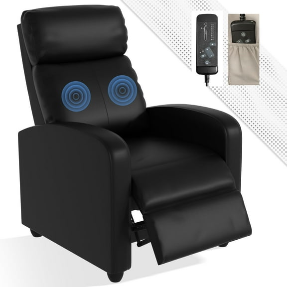 YRLLENSDAN PU Leather Power Recliner Chair with Massage, and Adjustable Footrest, Black