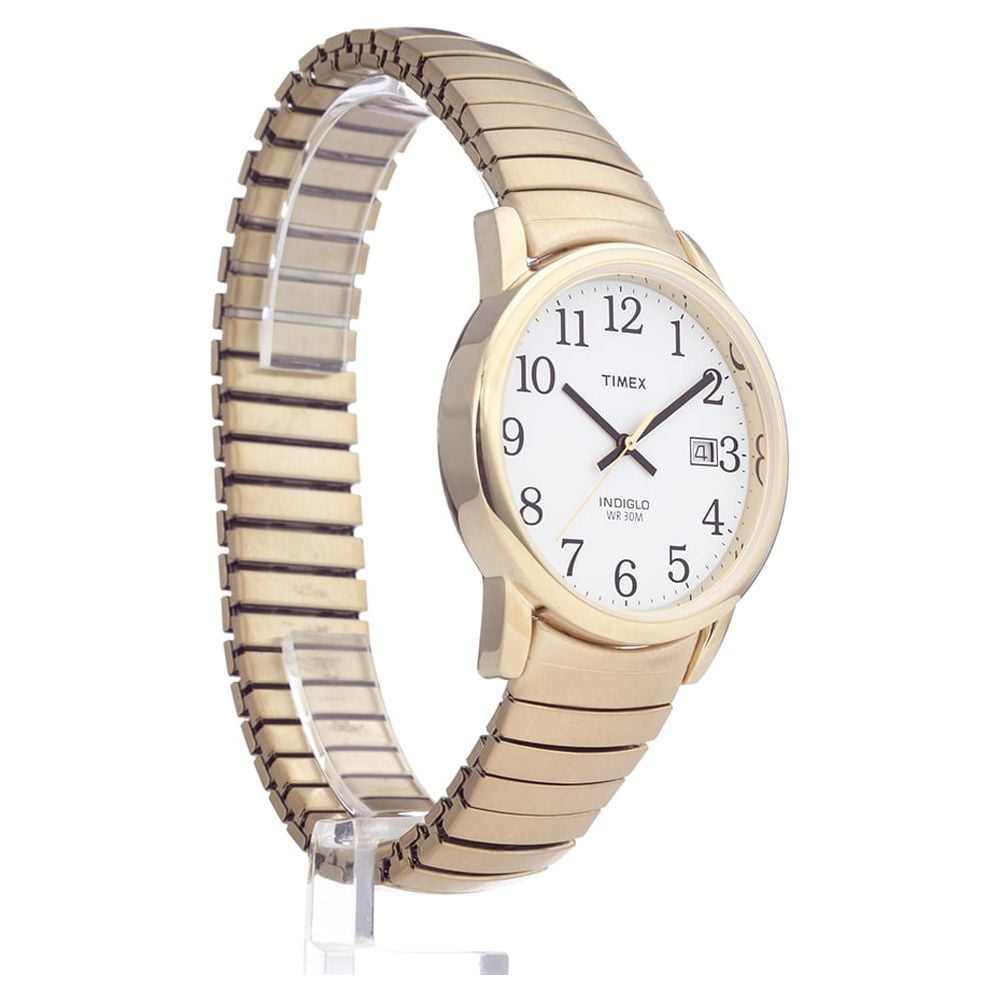 Timex Men's Easy Reader Date Gold/White 35mm Casual Watch, Tapered Expansion Band