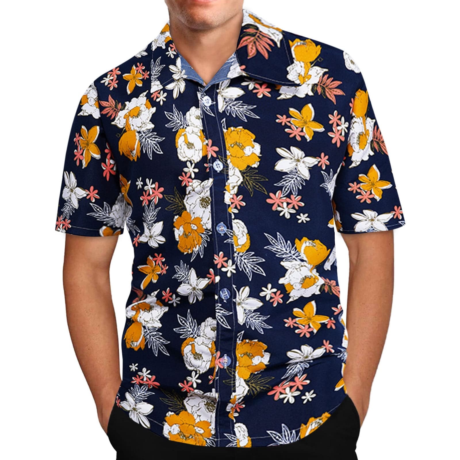 ZCFZJW Mens 100% Cotton Hawaiian Shirts Big and Tall Button Down Short ...