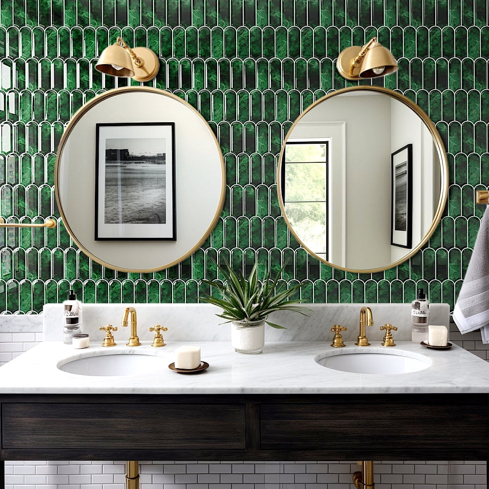 Green Straight Linear Peel and Stick Tile Backsplash 10 Sheets Backsplash Stick on Tiles for Kitchen Waterproof Smooth Wall Backsplash Renter Friendly Tiles for Bathroom Walls 12"x12"