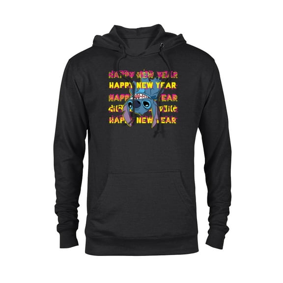 Disney Stitch Upside-Down Alien Language Happy New Year - Pullover Hoodie for Adults - Customized-Black