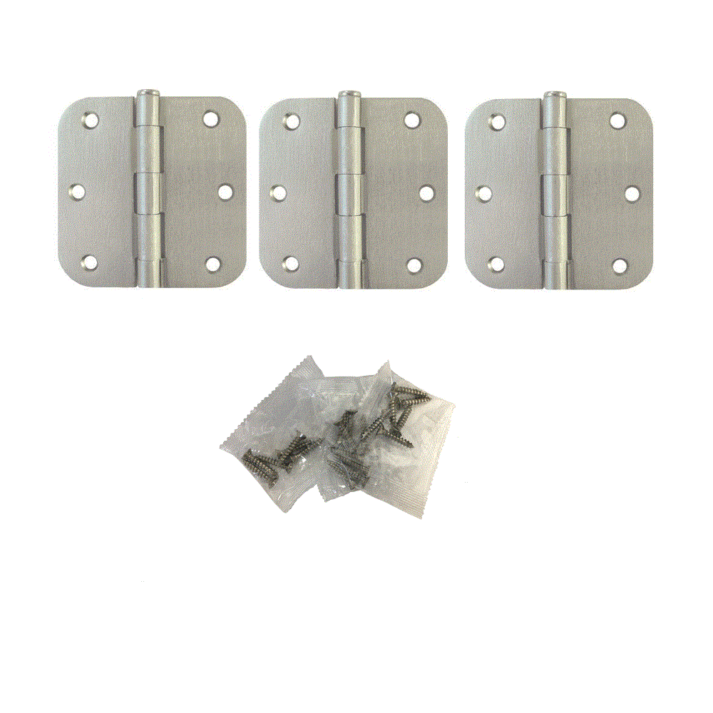 (3 PACK) Satin Nickel 3 1/2" Door Hinges 5/8" Radius