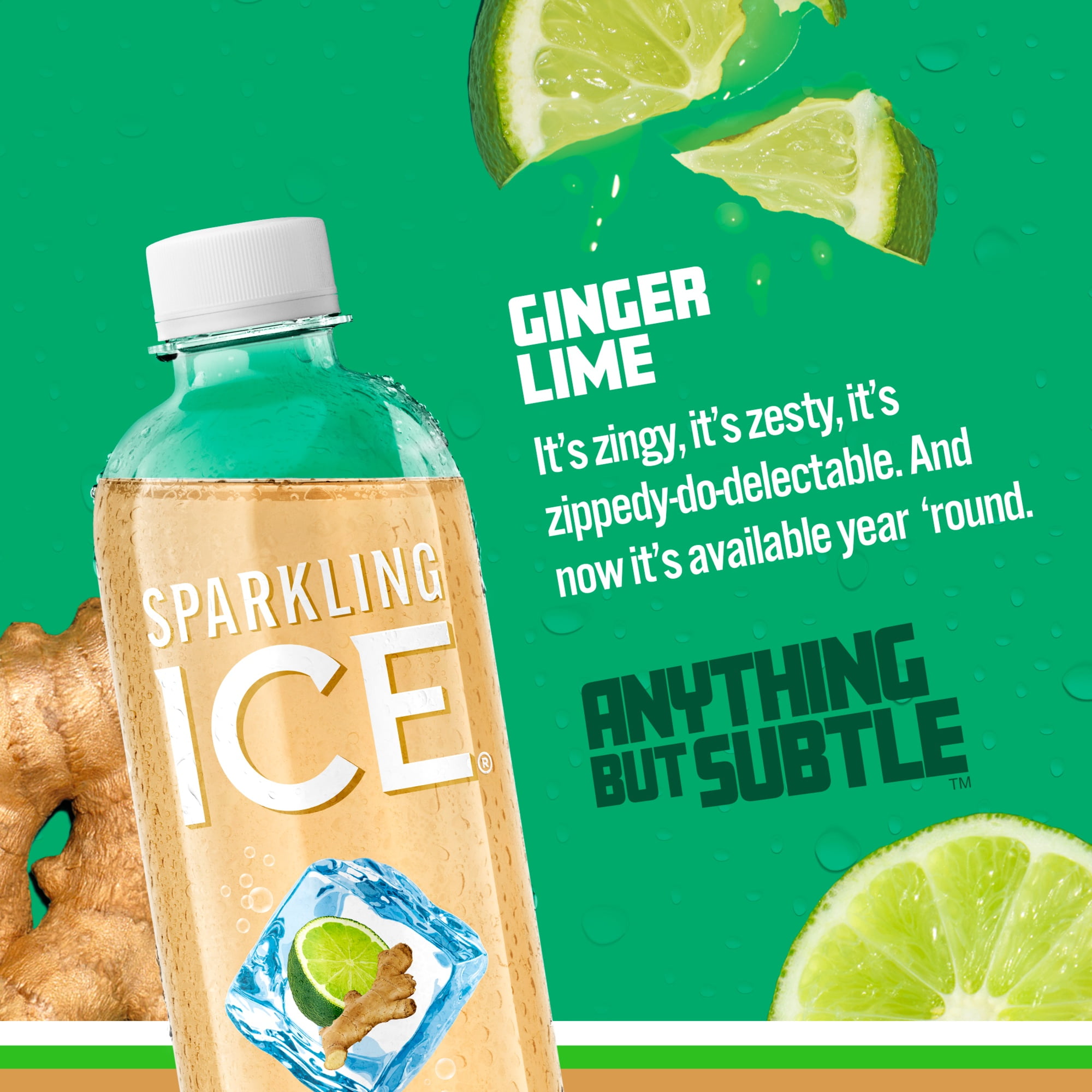 Sparkling Ice, Ginger Lime Sparkling Water, 17 fl oz Bottles (Pack of 12)