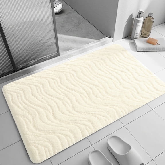 Extra Thick Microfiber Non-Slip Bath Mat, Super Absorbent Quick Dry Door Rug for Bathroom Kitchen Entryway, Striped Floor Mat with Rubber Backing, Machine Washable