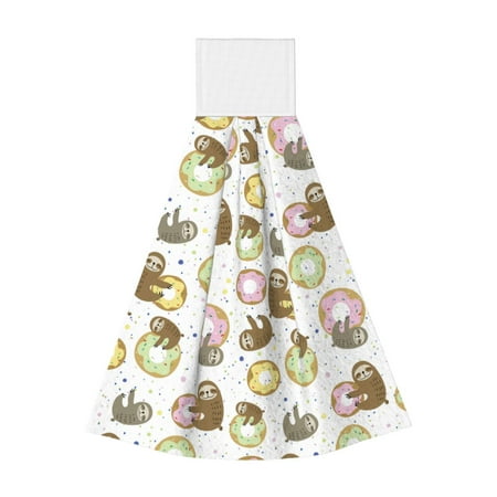 

Zufioo Donut Sloth Print Coral Fleece Velcro Hand Towel Hangable Absorbent Hand Towel Suitable for Kitchen Bathroom Household Items