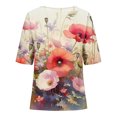 thumbnail image 3 of Tmtolofot Casual T Shirts for Women Floral Printed Tops womens Relaxed Fit Crewneck Tshirts women Short Sleeve Super Soft Summer Tee Shirts, 3 of 4