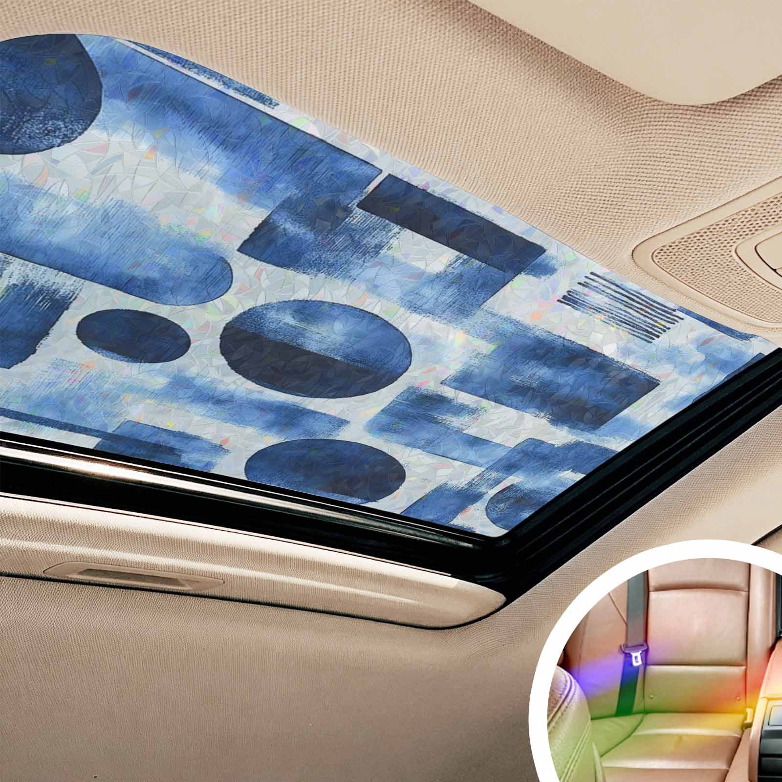 Blue Geometric Window Privacy Film Stain Glass,Reusable Decorative Rainbow Window Film,Modern Abstract Vintage Art Aesthetic Static Cling Sun Blocking Stickers Decals Covers 23.6" x 59" (2pcs)