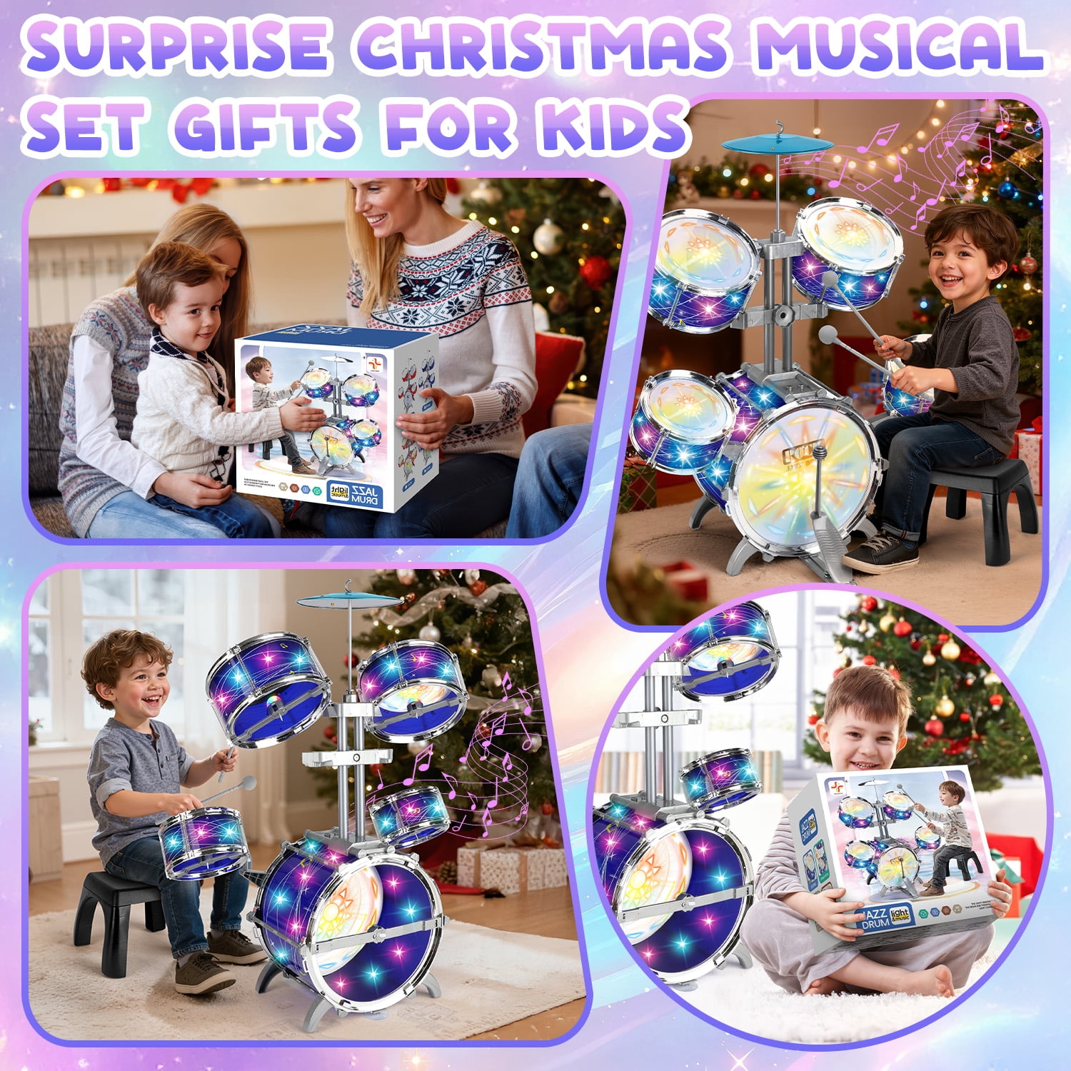 Huge Wave Kid Drum Set for Toddler 1-3 Years, Big Size Beginners Jazz Drum Set, Induction Sound and Light, Instrument Birthday Gift for Boys Girls