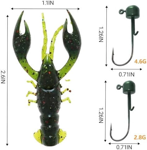 Soft Plastic Crawfish Lures Kit with Jig Heads, 25pcs/60pcs Creature Baits Fishing Lure Set for Bass Trout Pike Freshwater Fishing