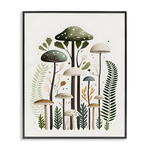 Stupell Industries Modern Whimsical Green Mushrooms Black Framed Giclee Art, 16 x 20, by Petals Prints Design