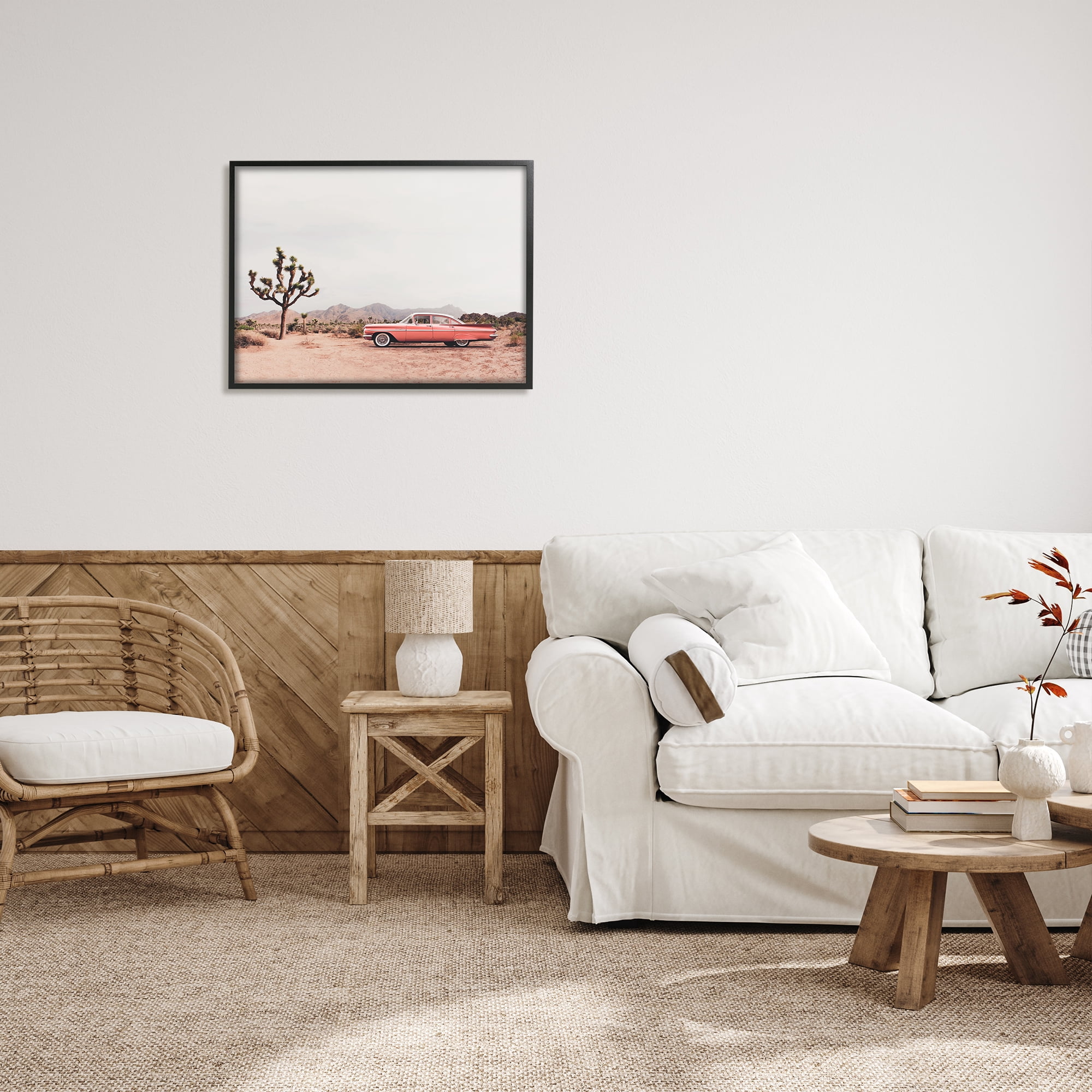 Stupell Industries Vintage Car in Desert Scenery Nature Photography Black Framed Art Print Wall Art, 30 x 24