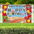 thumbnail image 3 of Racing Car Happy Birthday Backdrop Banner Racing Lane Photography Background for Boy Car Racing Party Decorations Red Black and White Checkered Banner, 3 of 4
