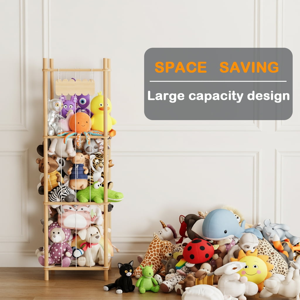 SpaceAid Wood Stuffed Animal Storage Organizer, 15.8" Wide, Natural
