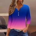 thumbnail image 2 of Charella 3/4 Length Sleeve Womens Tops Gradient Color V Neck Button Shirts Tunic Tee Casual Loose Fit Blouses (XL, Blue 1), 2 of 5