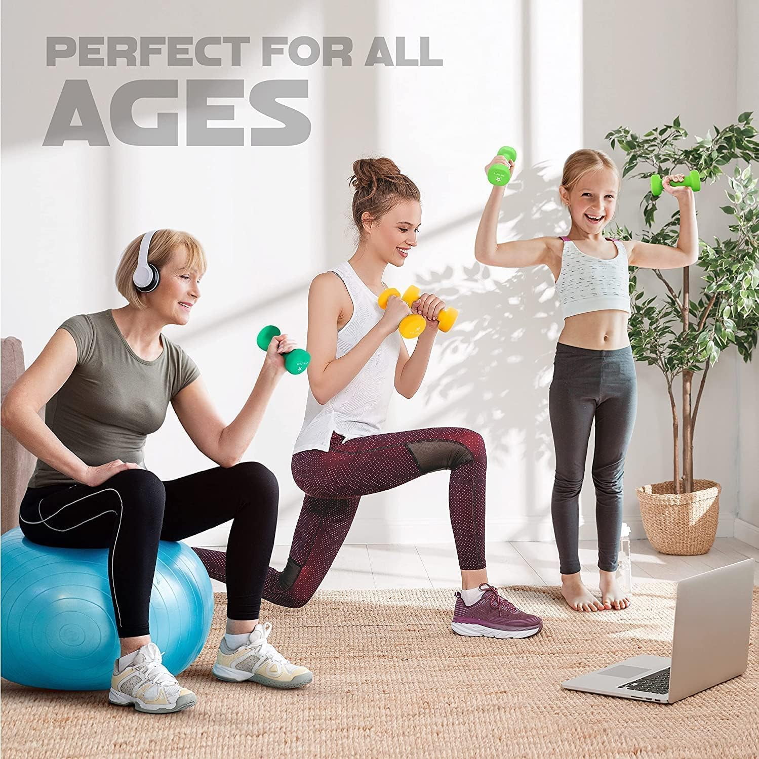 Neoprene Coated Adjustable Dumbbell Set with Rack - 2/3/5lb Hex Weights for Home Gym Strength Training