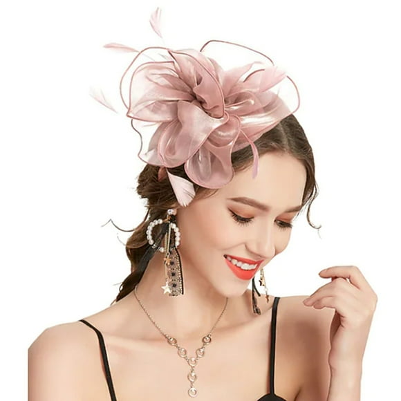Bunenne Fascinators Hats for Women Tea Party Kentucky Derby Hats Tea Party Hats for Women's Mesh Headdress Hair Accessories Church Hats for Women Flapper Headbands for Women Pink One Size