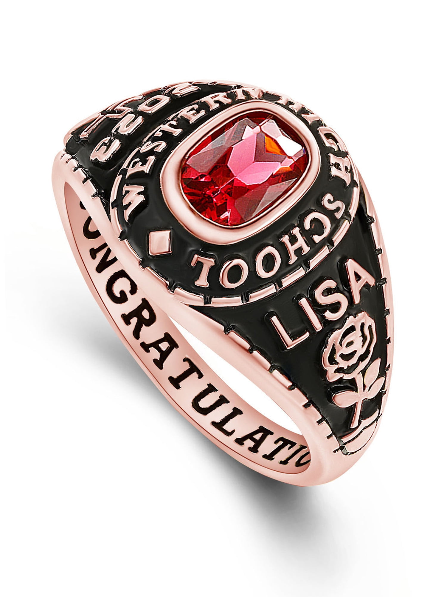 Mementos PJM Custom Women's Class Rings for High School or College-Sterling Silver 925/Rose Gold