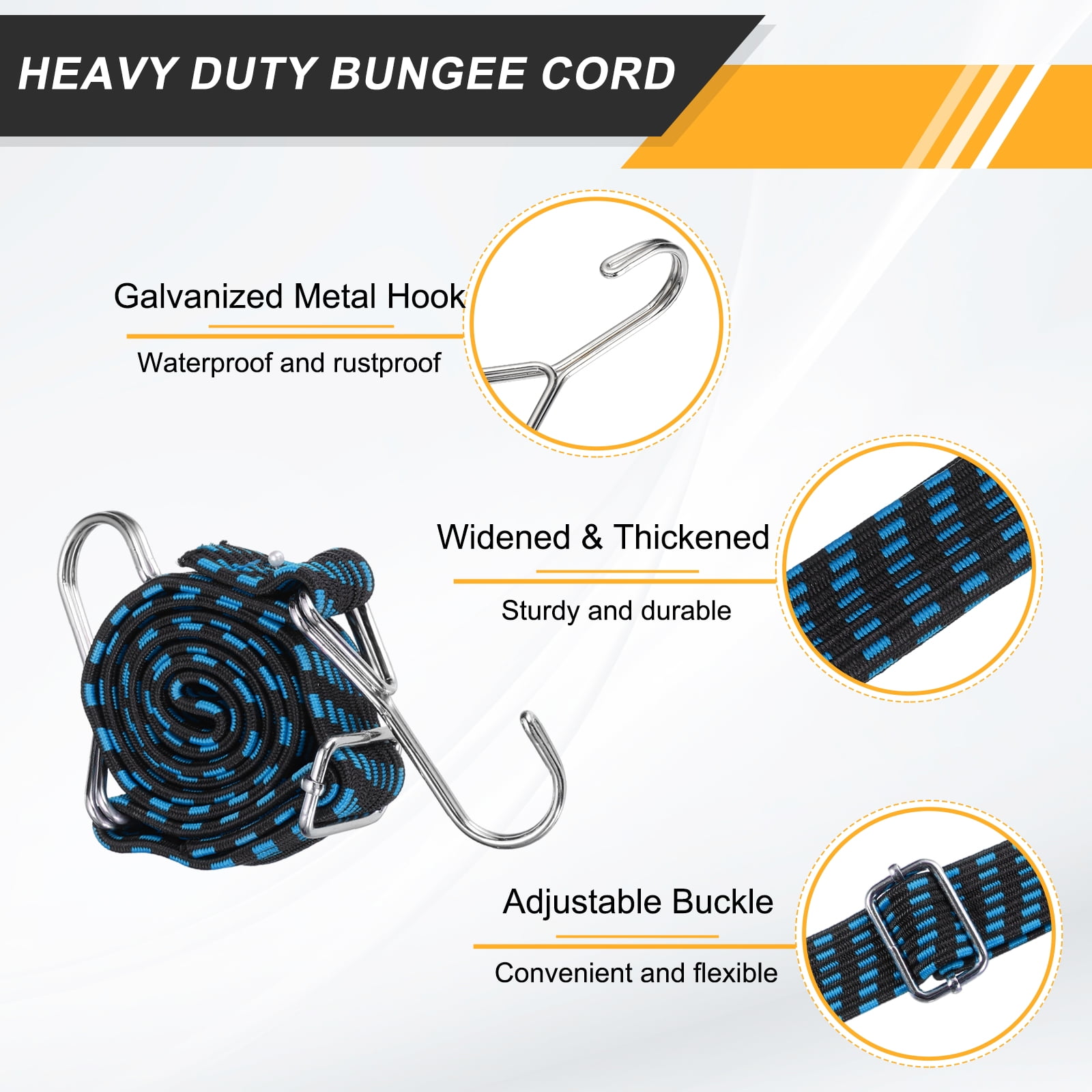 Uxcell 39" Adjustable Bungee Cords with Stainless Steel Hook, 4Pcs Heavy Duty Outdoor Elastic Bungee Strap for Securing Luggage Moving Cargo, Blue