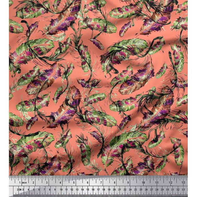 Soimoi Rayon Crepe Fabric Leaves & Texture Print Sewing Fabric Yard 46 Inch Wide