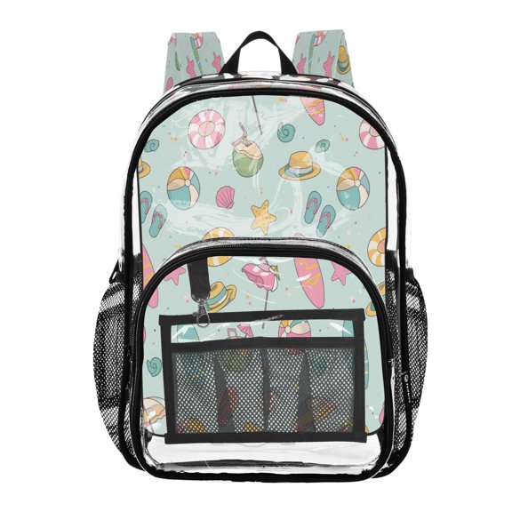 PVC Transparent Backpacks Clear Backpack for Travel and Outings Summer Beach Pattern