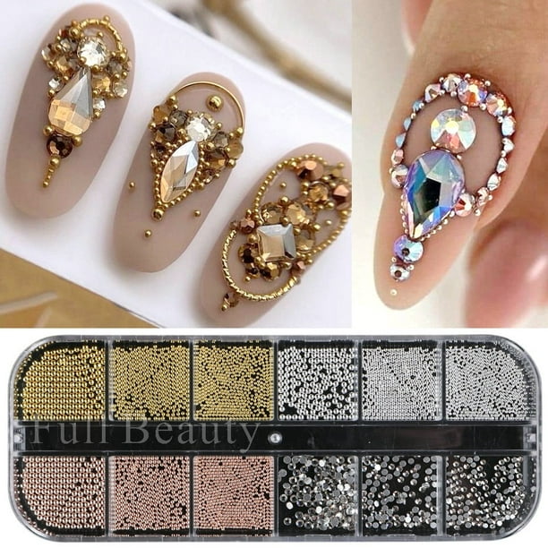 Perlas blancas para uñas, abalorios de Caviar para decoración de uñas, diseño de media forma, cristales 3D, pedrería, accesorios de manicura LA2070