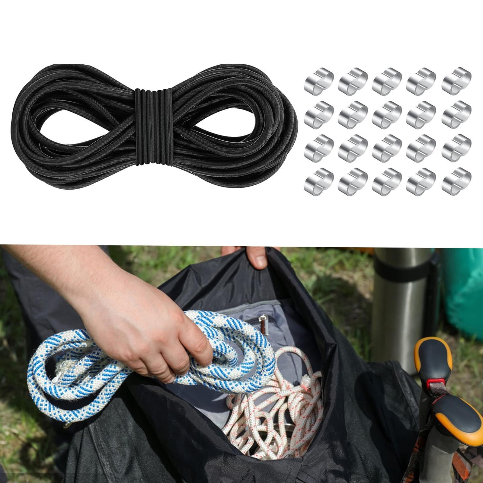QccHieUs 32.81ft Elastic Bungee Cord with Double Hole Buckles Replacement Black Versatile