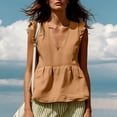 thumbnail image 3 of TGSLY Women's Linen Deep V-Neck Tank Tops Dressy Casual Ruffle Detail Solid Color Sleeveless Vest Lightweight Soft Elastic Waist Tshirts S, 3 of 7
